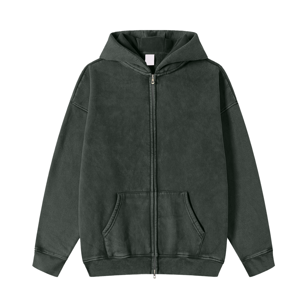 Snow Washed Zip Through Hoodie