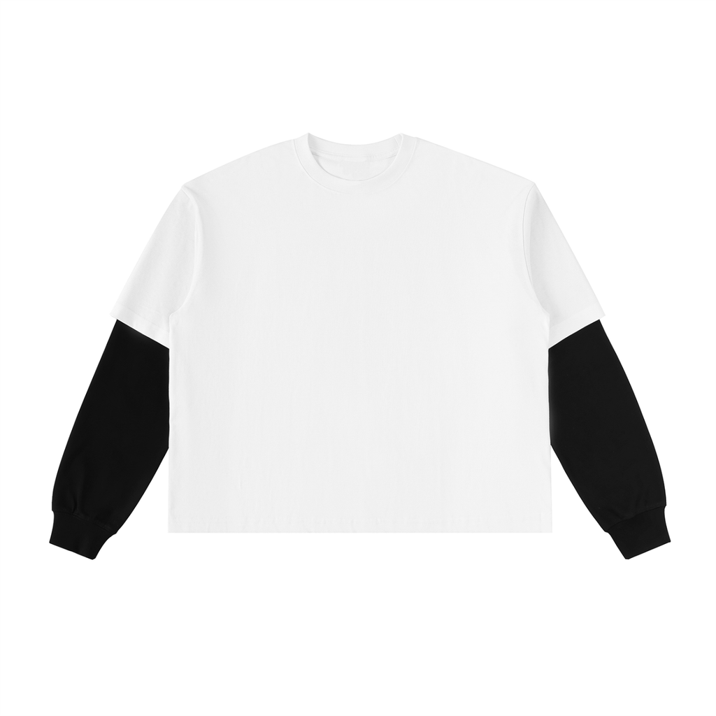 Layered Contrast Sleeve Cotton T Shirt