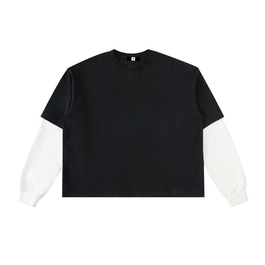 Layered Contrast Sleeve Cotton T Shirt